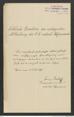 k.k. naturhistorisches Hofmuseum, Intendanzakten 1885-1896 (Hauer), Aktenzahl Z.435.b/1890, Seite 1